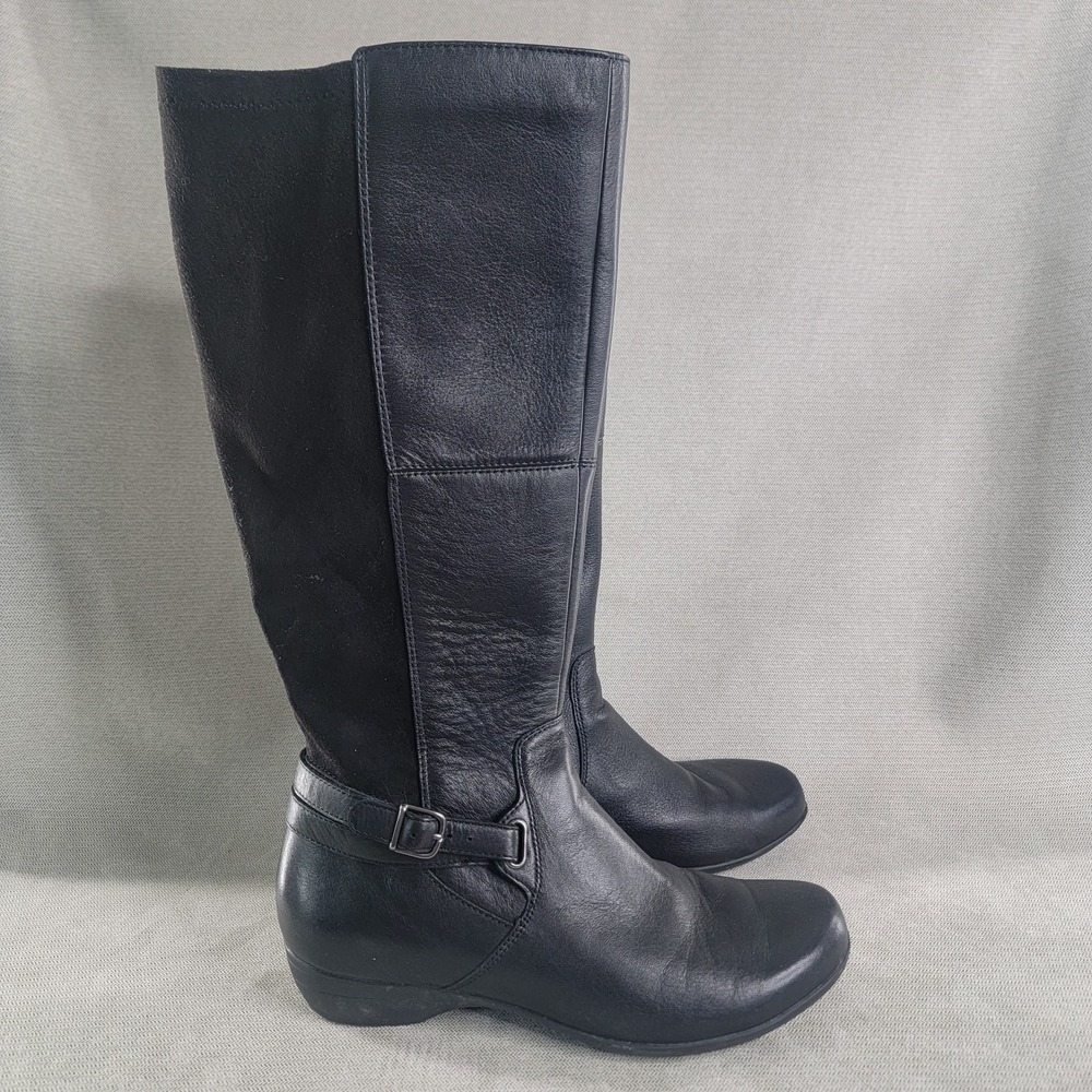 Dansko Boots Francesca Tall Milled Leather Riding Harness Buckle Sz 8.5-9 EU 39